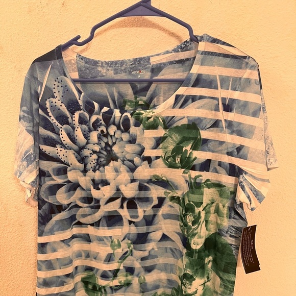 Style &Co floral striped blue and green top - Picture 8 of 8